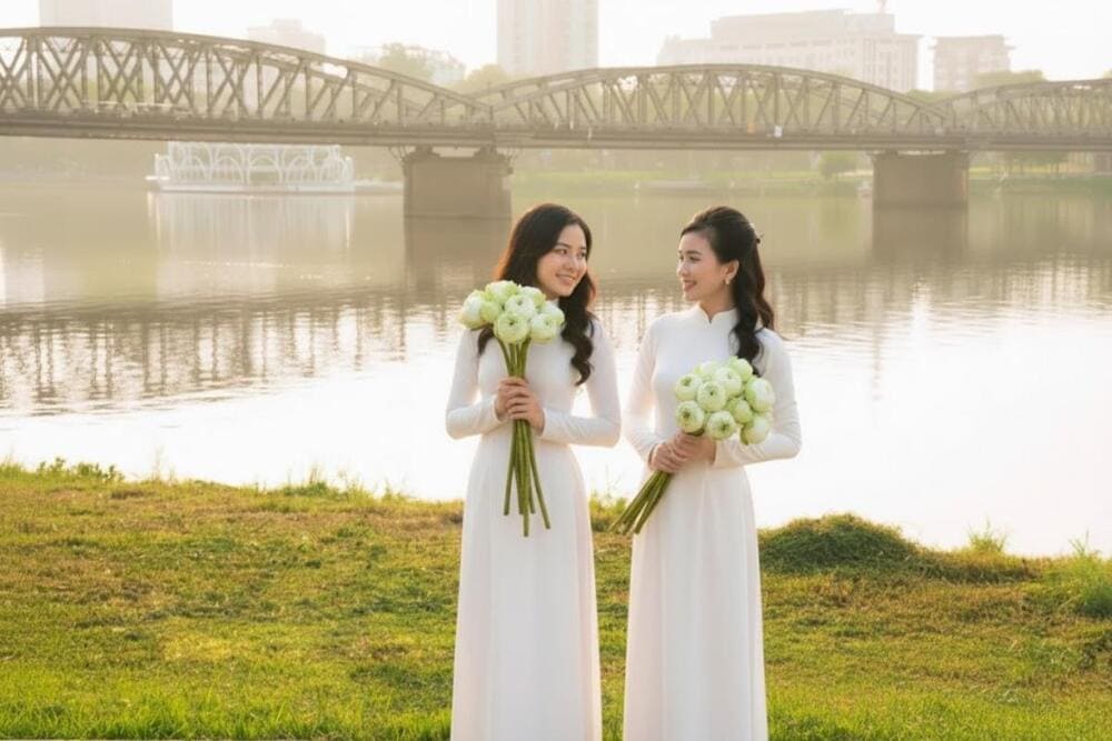 Check-in tại đường Nguyễn Đ&igrave;nh Chiểu để ngắm to&agrave;n cảnh cầu Trường Tiền